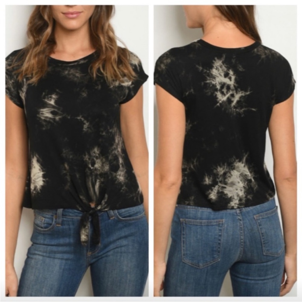 Black Tie Dye, Tie Front Tee. - Picture 1 of 3